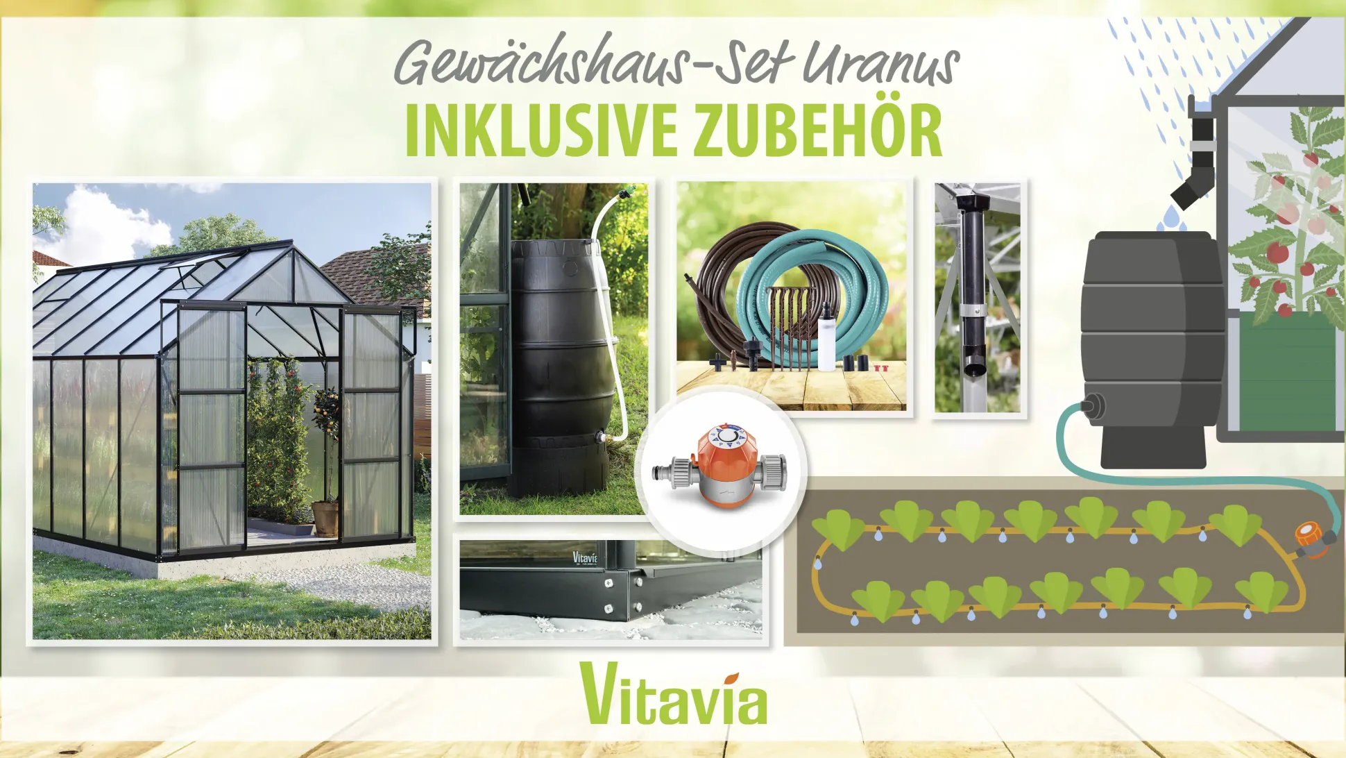 Vitavia Gewächshaus-Set Uranus 11500 HKP 6 mm schwarz 254 x 441 cm