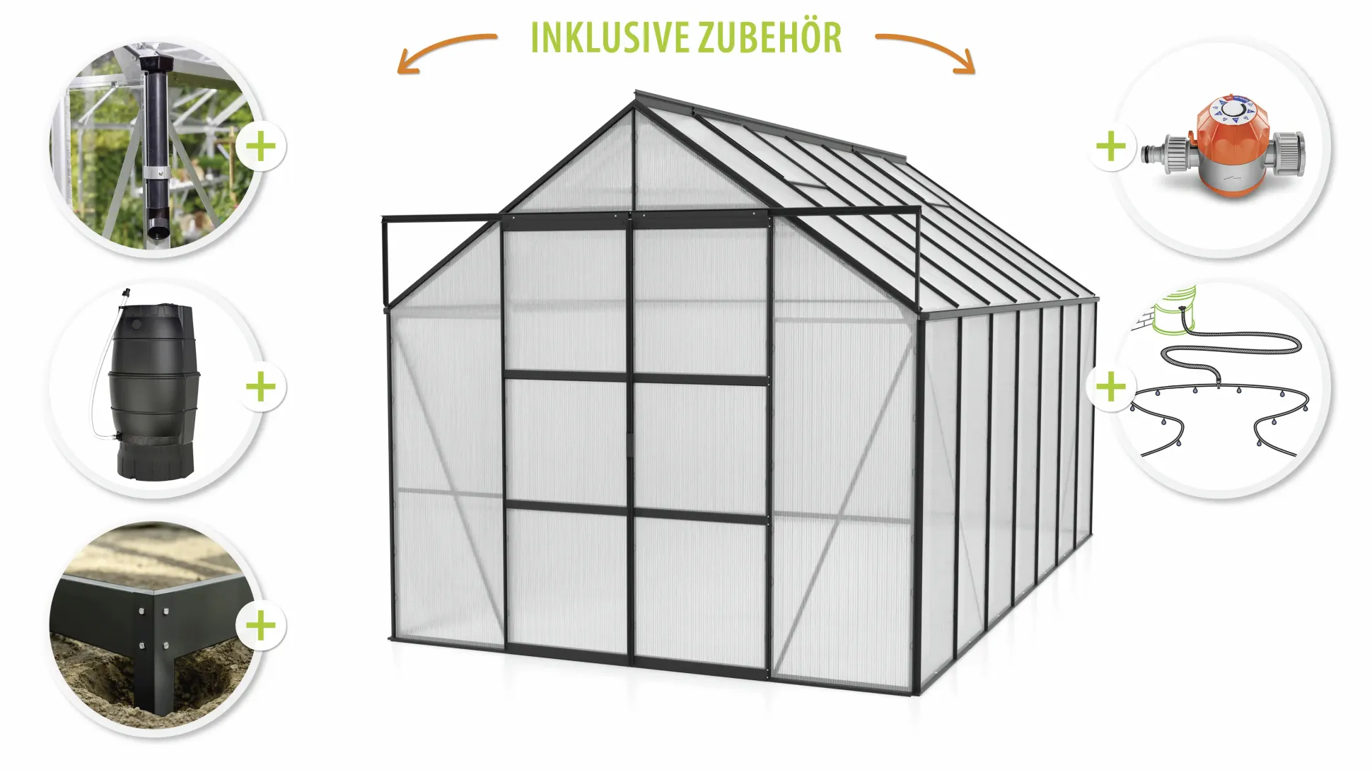 Vitavia Gewächshaus-Set Uranus 11500 HKP 6 mm schwarz 254 x 441 cm