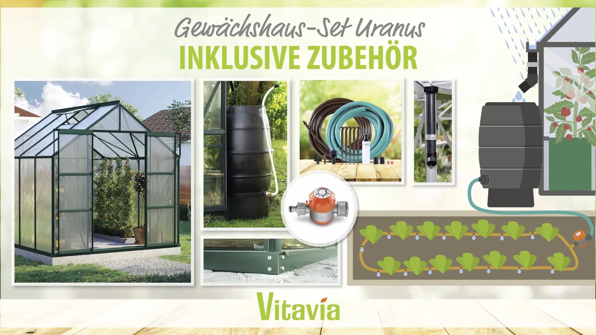 Vitavia Gewächshaus-Set Uranus 6700 HKP 4 mm smaragd 254 x 254 cm