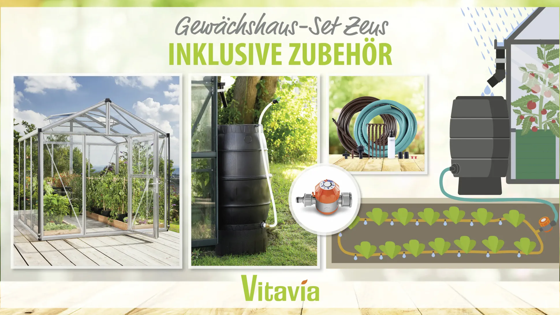 Vitavia Gewächshaus-Set Zeus 6200 ESG/HKP alu 266 x 249 cm
