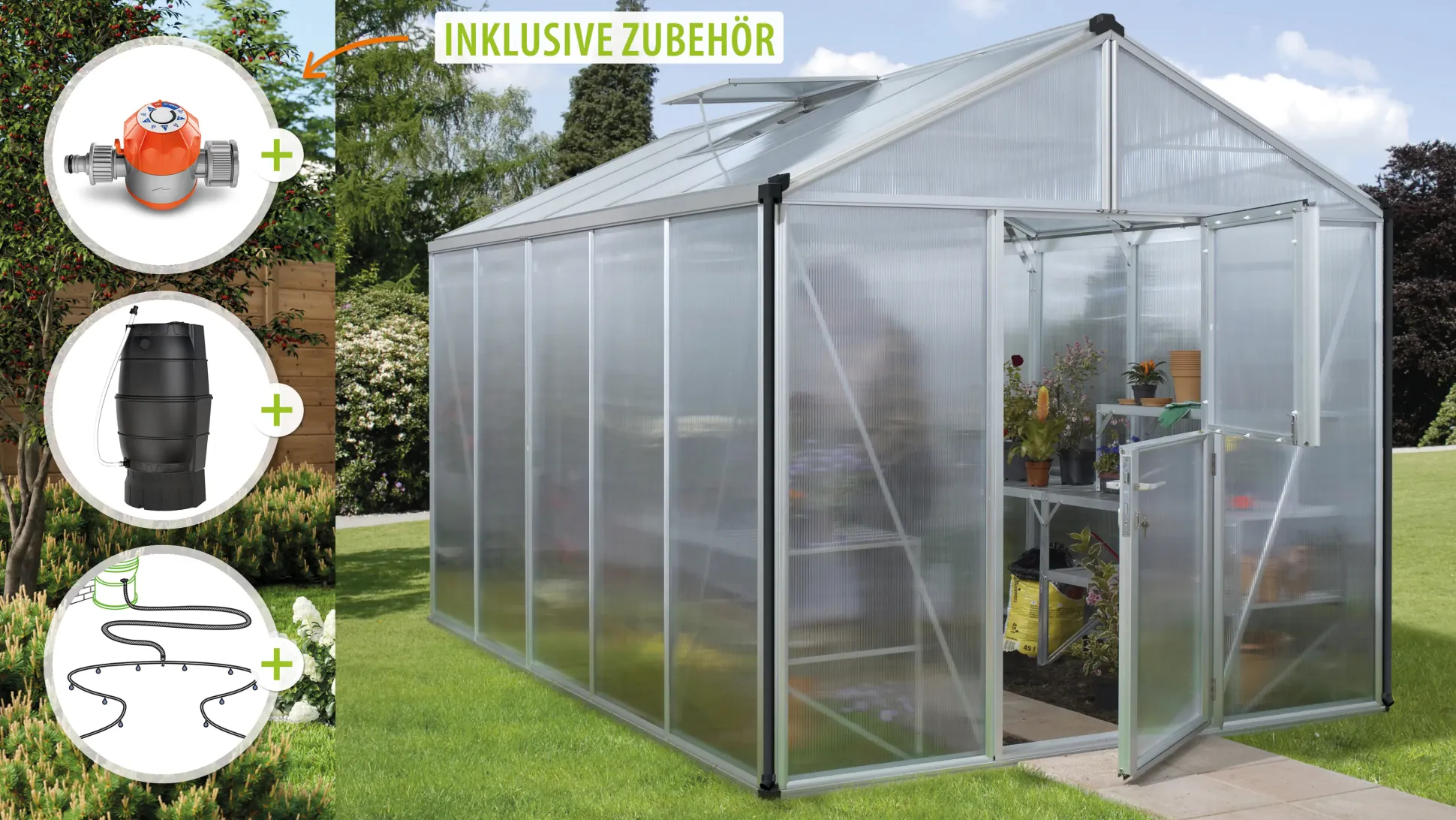 Vitavia Gewächshaus-Set Zeus 10000 HKP 10 mm alu 266 x 398 cm