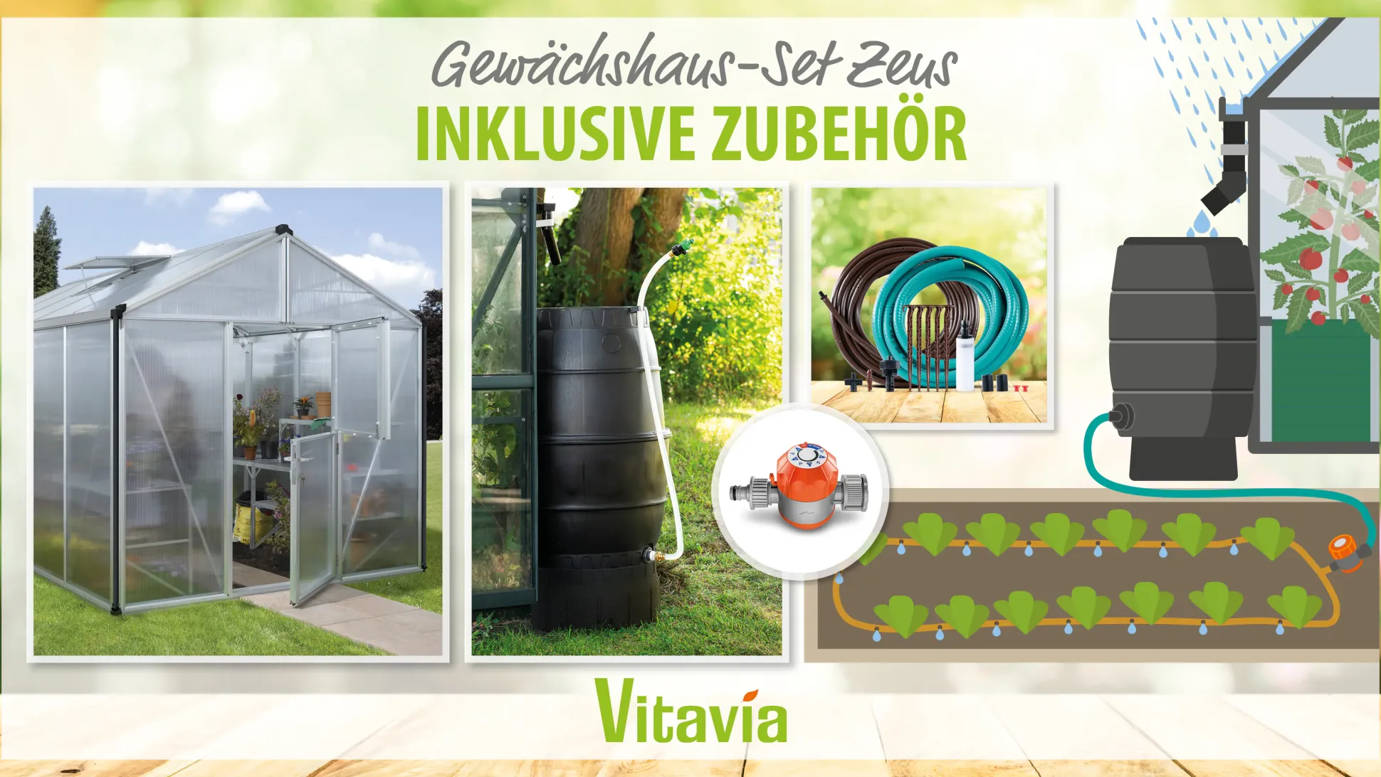 Vitavia Gewächshaus-Set Zeus 10000 HKP 10 mm alu 266 x 398 cm