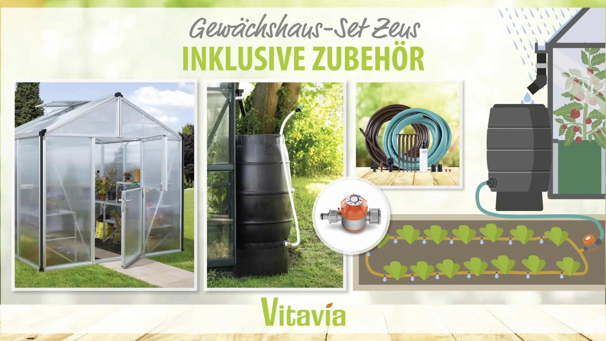 Vitavia Gewächshaus-Set Zeus 6200 HKP 16 mm alu 266 x 249 cm