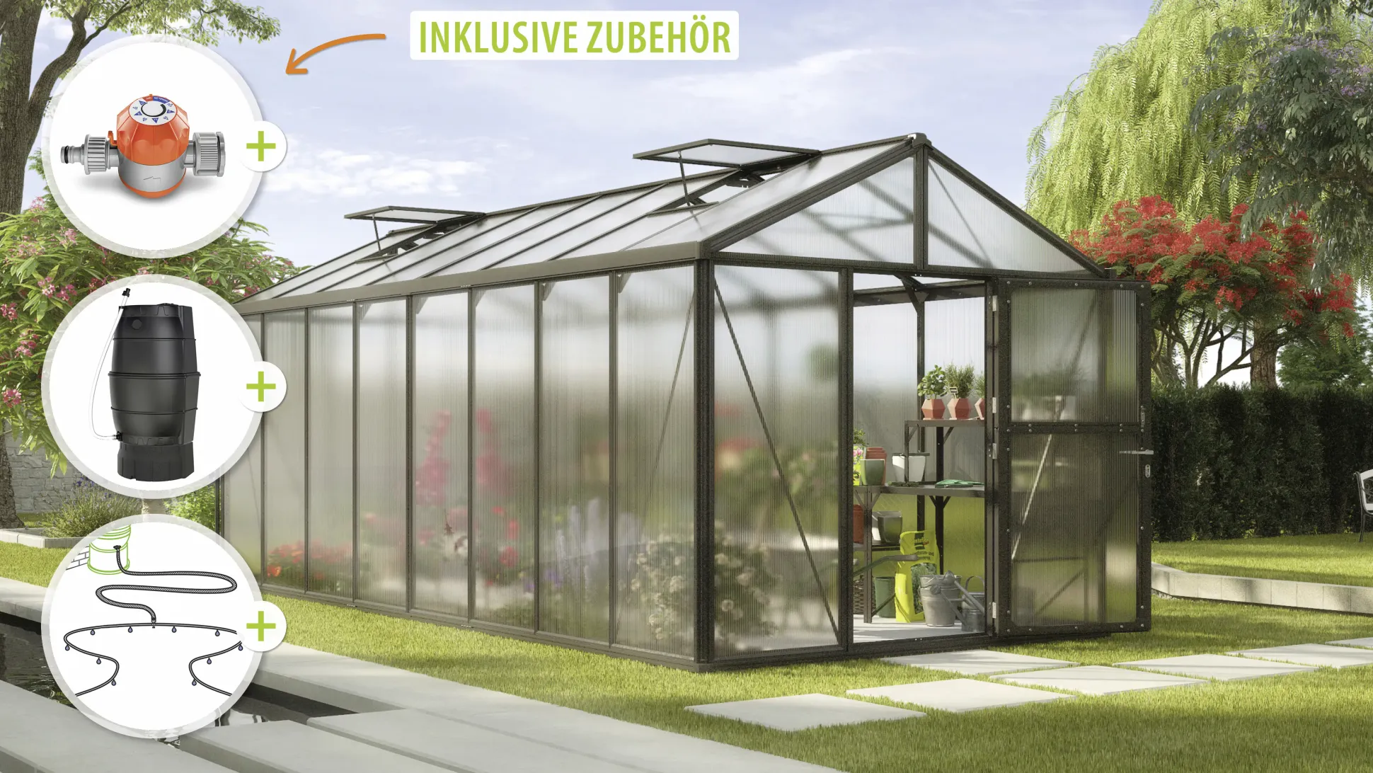 Vitavia Gewächshaus-Set Zeus 15700 HKP 10 mm schwarz 266 x 621 cm