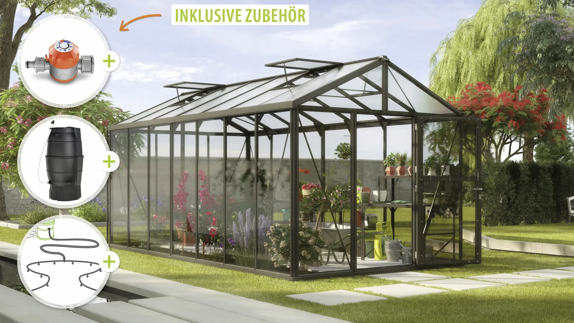 Vitavia Gewächshaus-Set Zeus 13800 ESG/HKP schwarz 266 x 547 cm