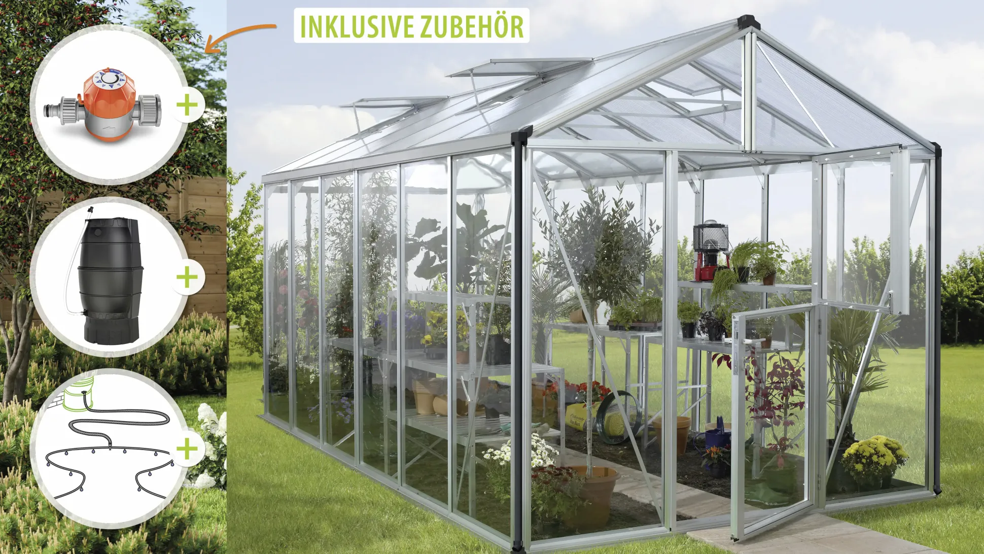 Vitavia Gewächshaus-Set Zeus 11900 ESG/HKP alu 266 x 398 cm
