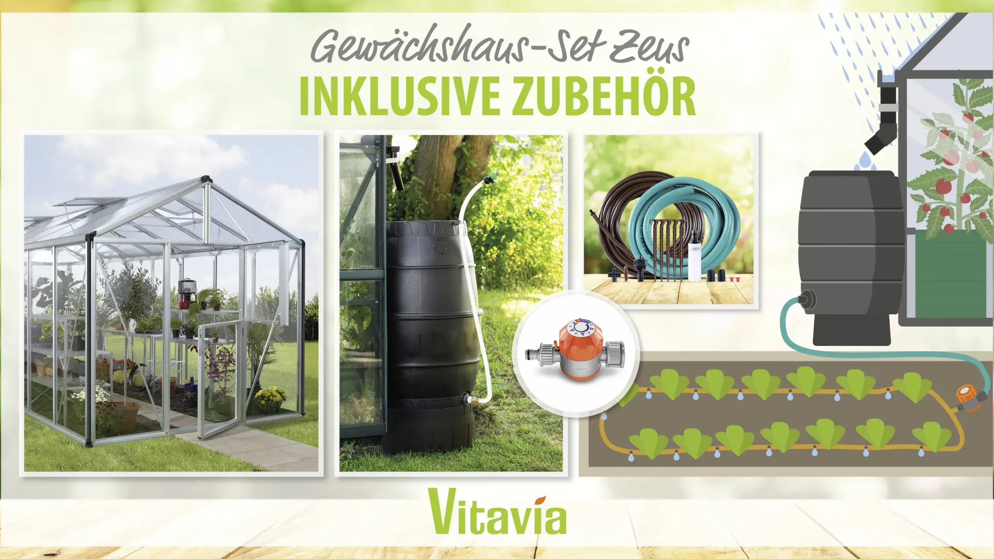 Vitavia Gewächshaus-Set Zeus 11900 ESG/HKP alu 266 x 398 cm
