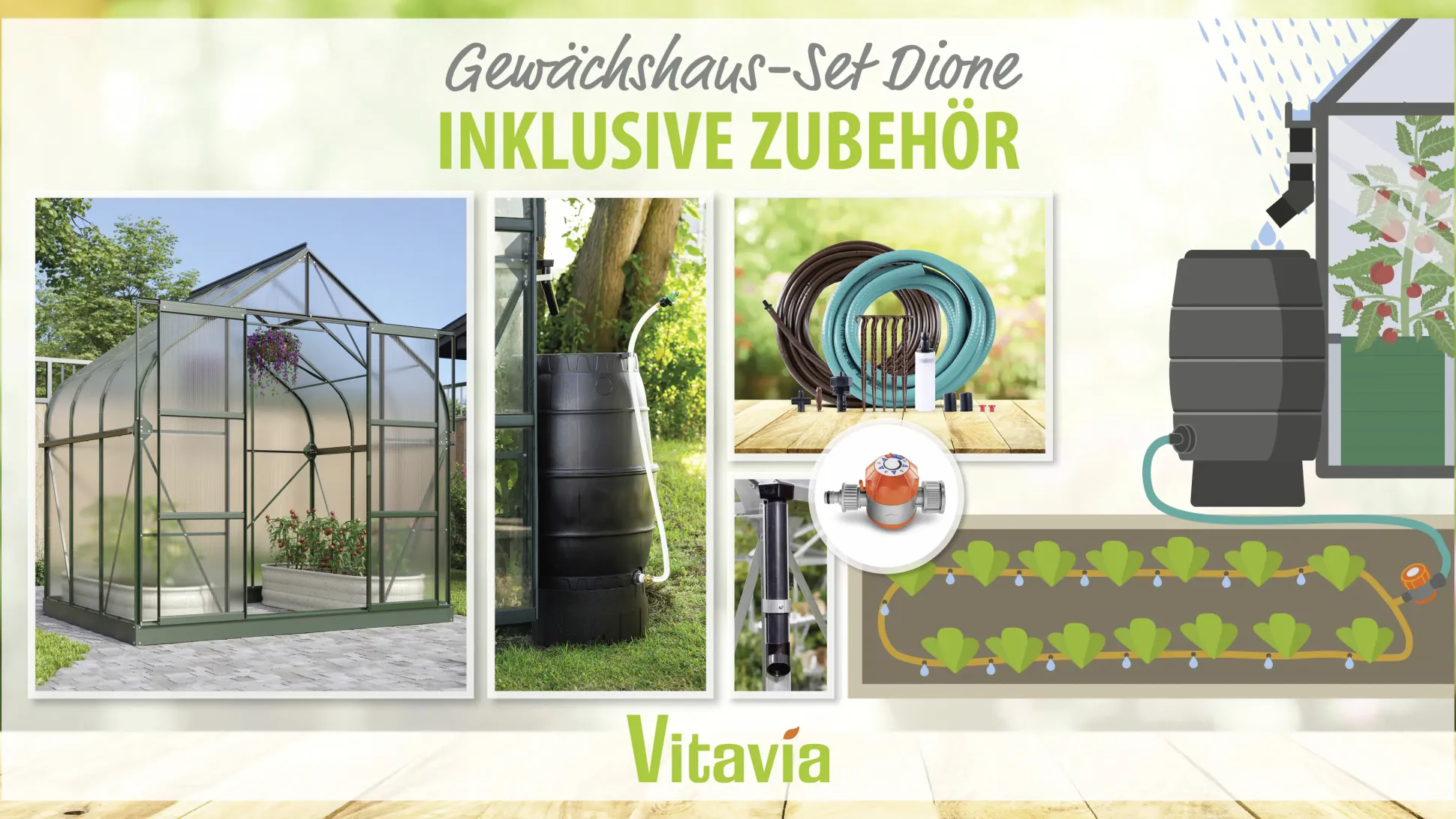Vitavia Gewächshaus-Set-Set Dione 5000 HKP 4 mm smaragd 254 x 192 cm