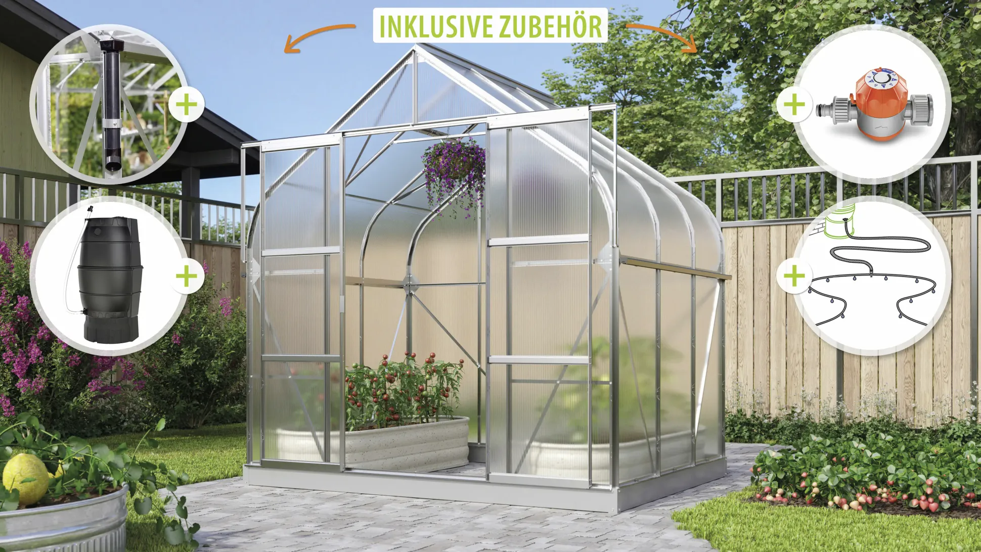 Vitavia Gewächshaus-Set-Set Dione 5000 HKP 4 mm alu 254 x 192 cm
