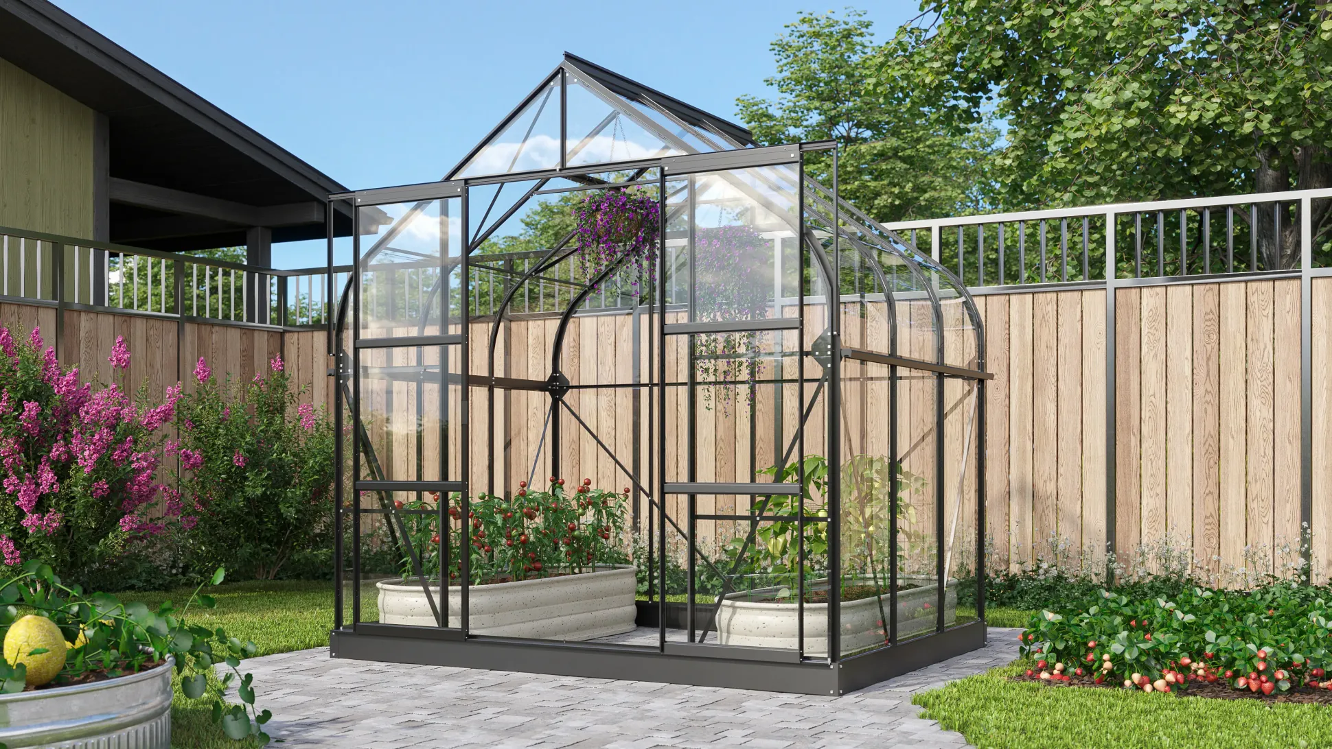 Vitavia Gewächshaus-Set-Set Dione 5000 ESG 3 mm schwarz 254 x 192 cm