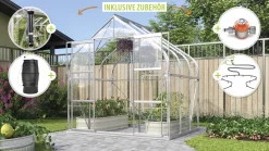 Vitavia Gewächshaus-Set-Set Dione 5000 ESG 3 mm alu 254 x 192 cm