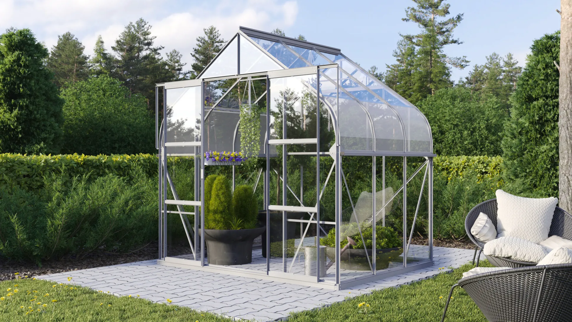 Vitavia Gewächshaus-Set-Set Dione 5000 ESG 3 mm alu 254 x 192 cm