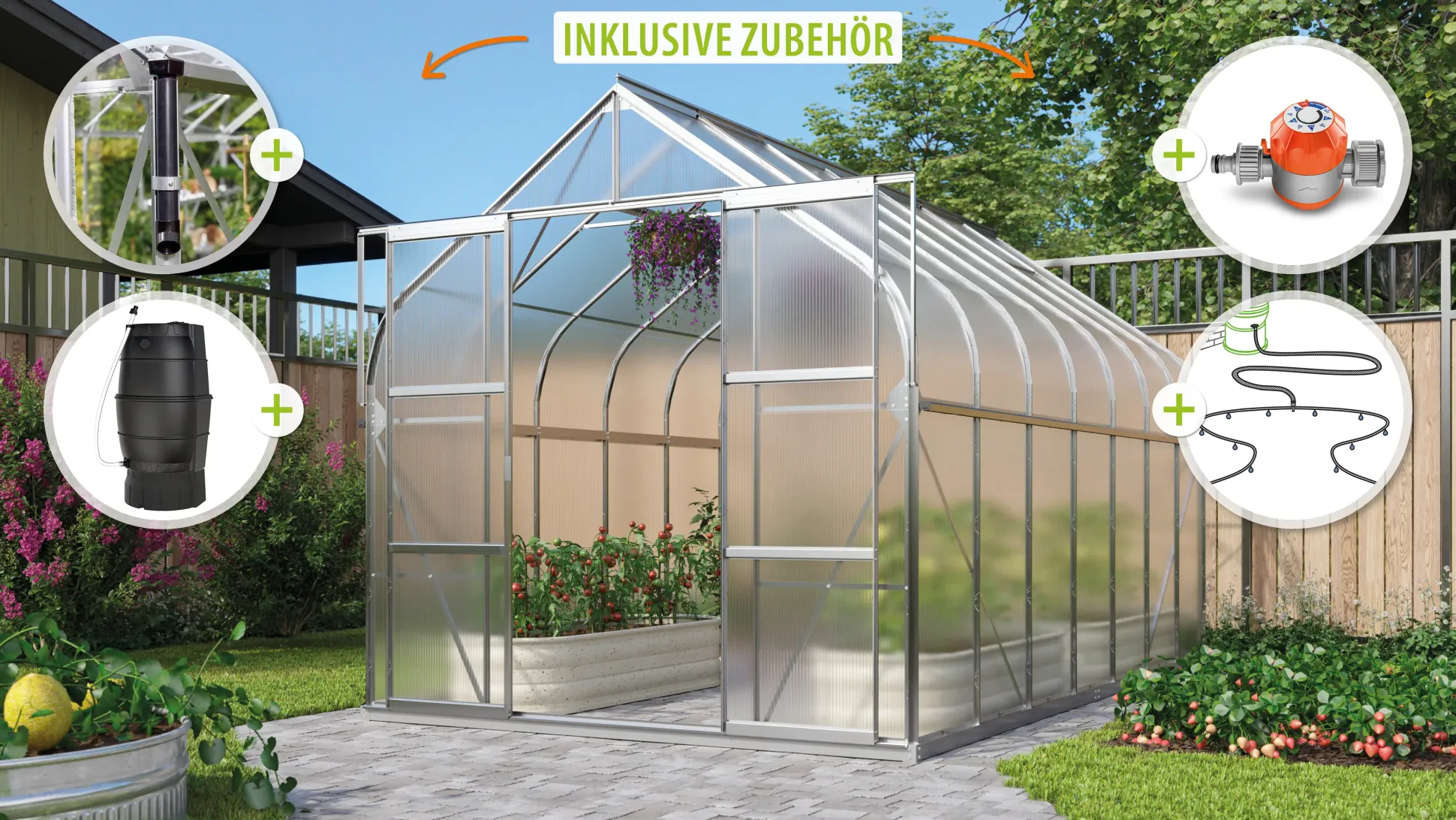 Vitavia Gewächshaus-Set-Set Dione 11500 HKP 4 mm alu 254 x 441 cm