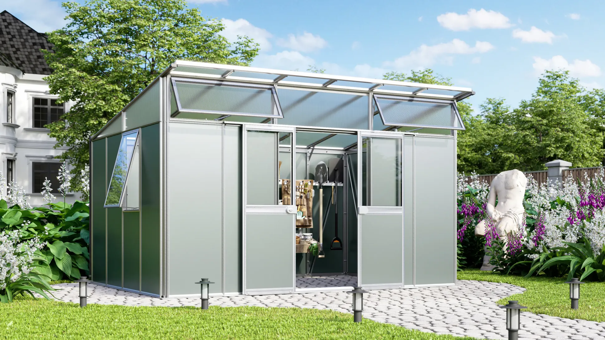 Vitavia Metallgerätehaus Kosmos 11500 salbei-grau eloxiert 392 x 295 cm