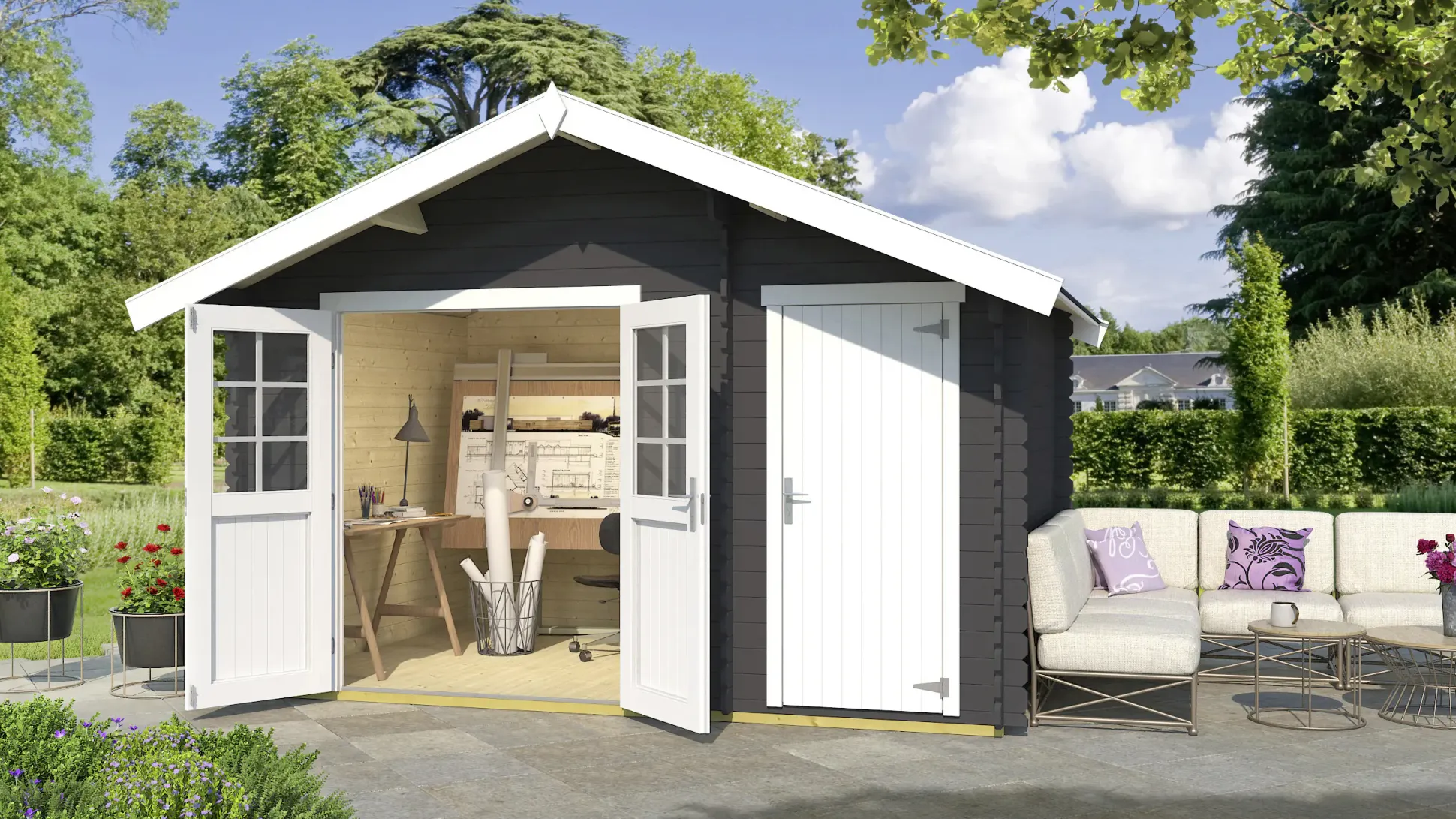 Weka Gartenhaus Luisa 370 x 250 cm anthrazit mit Fußboden