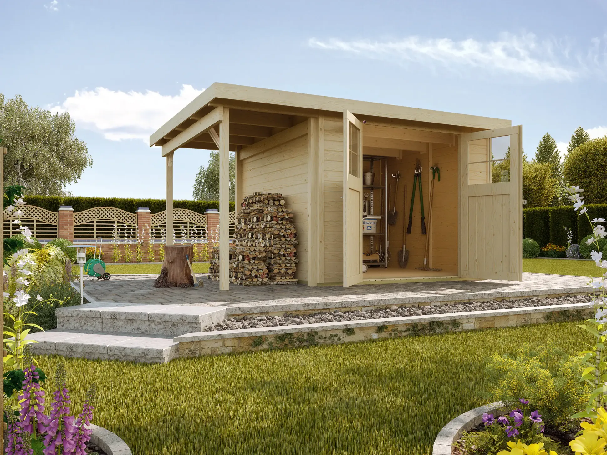 Weka Gartenhaus Mina 369 x 250 cm natur mit Fußboden