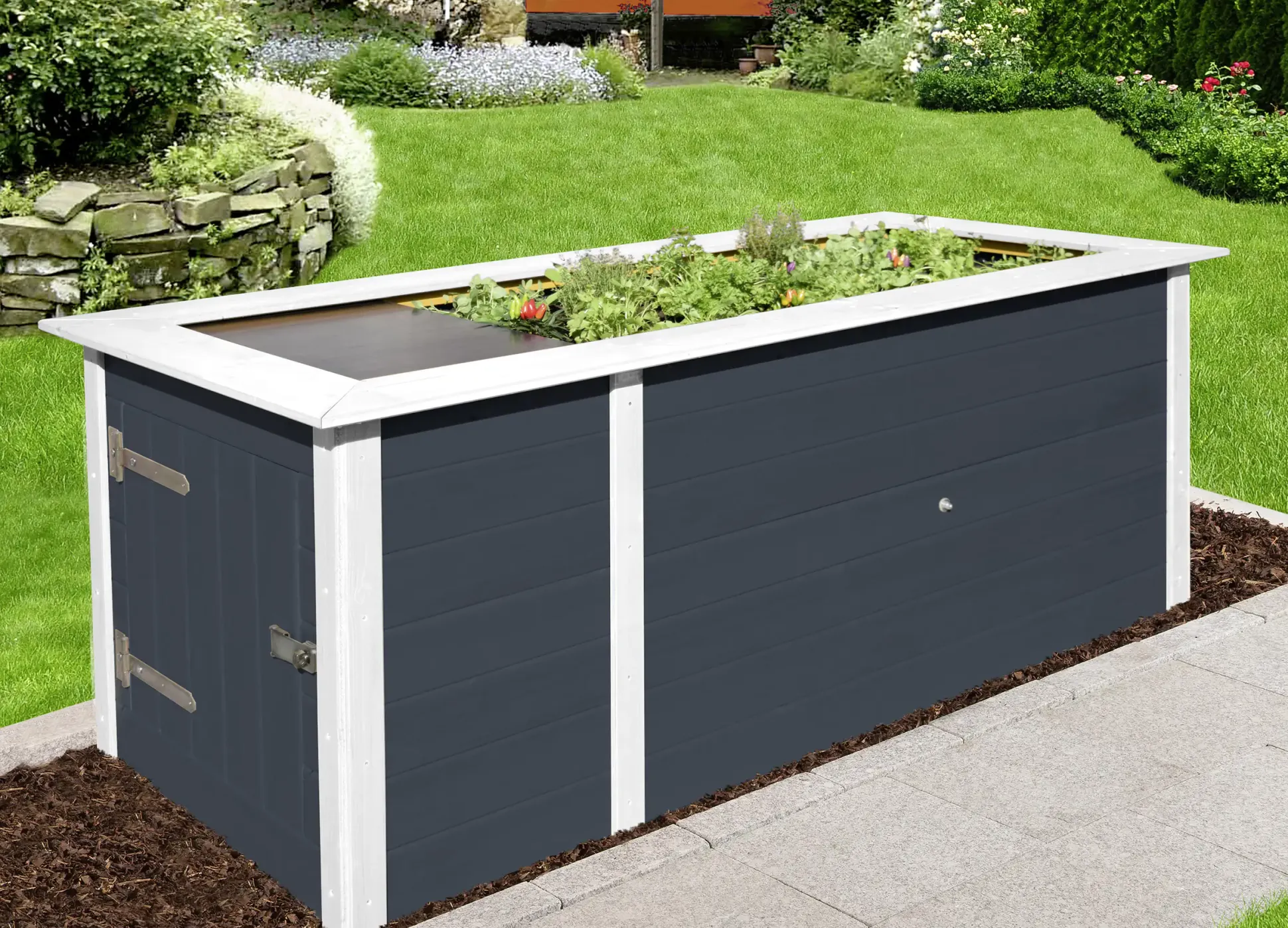 Weka Hochbeet 21 205 x 80 x 81 cm anthrazit mit Noppenbahn, Wühlmausschutz