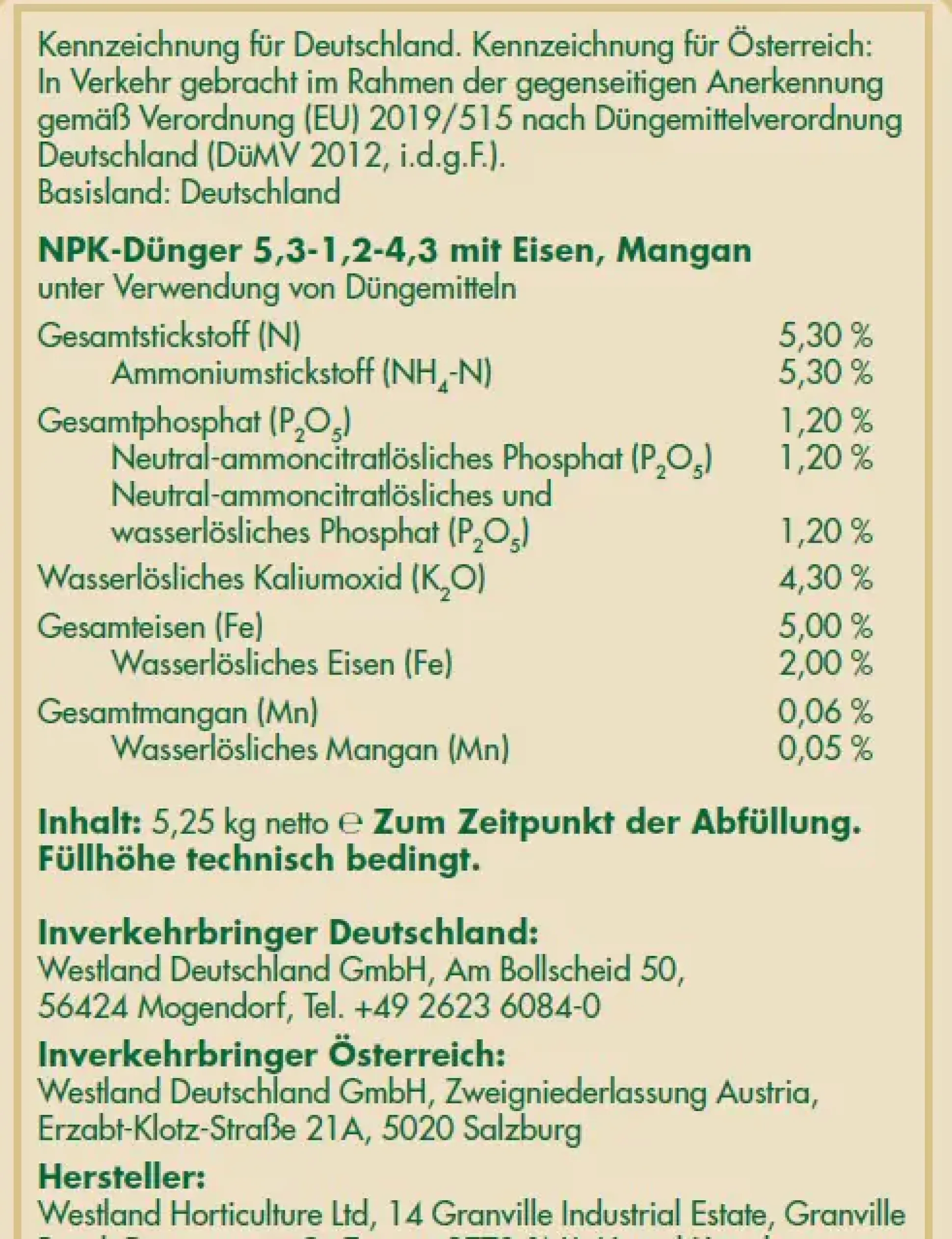 Westland Schluss mit Unkraut & Moos Dünger 150 für m² 5,25 kg