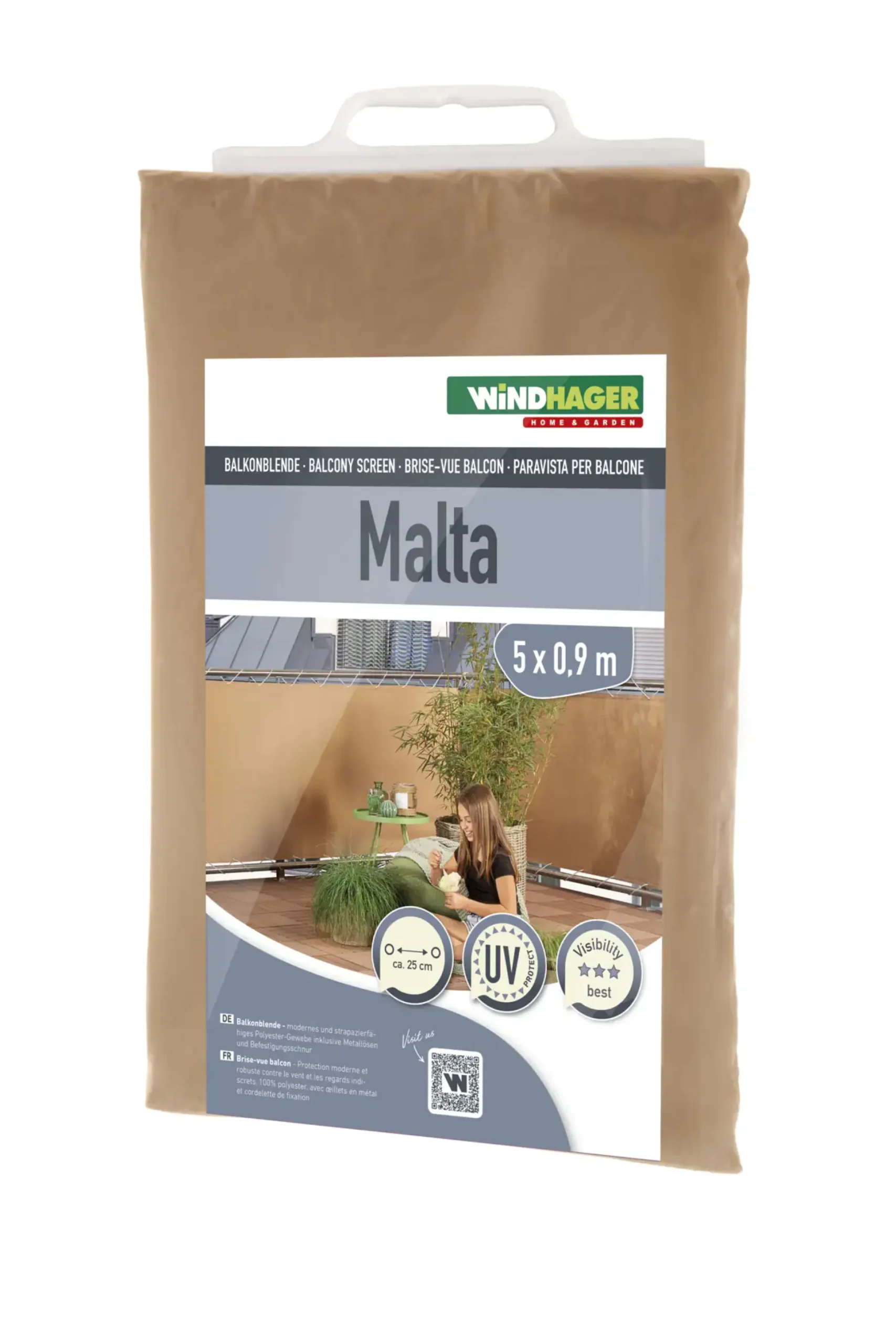 Windhager Balkonblende Malta 0,9 x 5 m, khaki