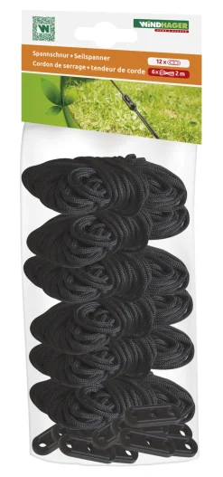 Windhager Befestigungsschnur variabel 6 x 2 m Schnüre + 12 Spanner schwarz