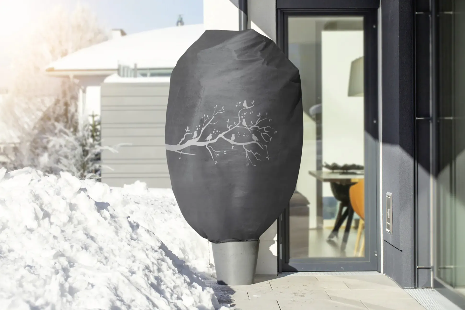 Windhager Deko-Haube Protect XXL 1,4 x 2 m, grau mit Vogelmotiv