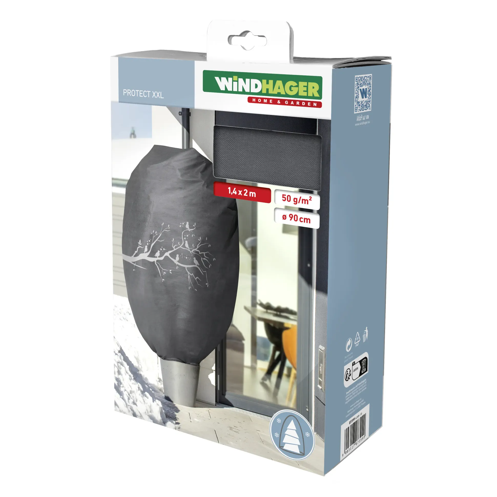 Windhager Deko-Haube Protect XXL 1,4 x 2 m, grau mit Vogelmotiv