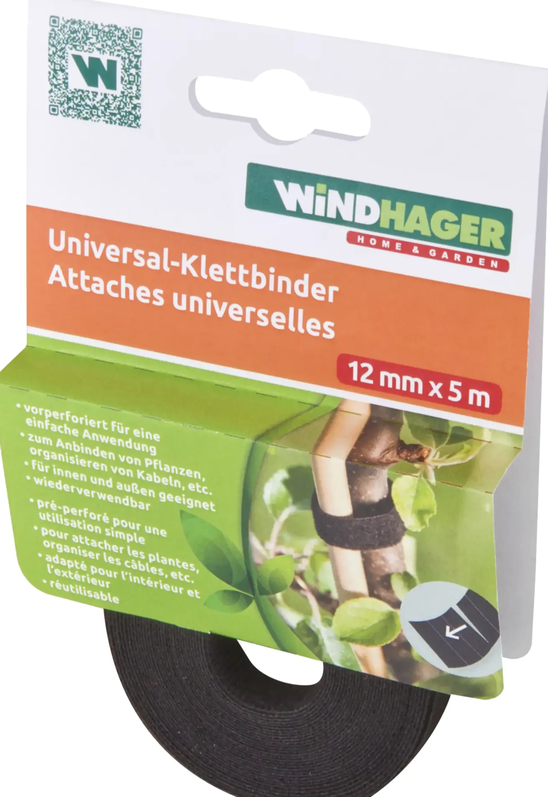 Windhager Klettverbinder 12 mm x 5 m, schwarz