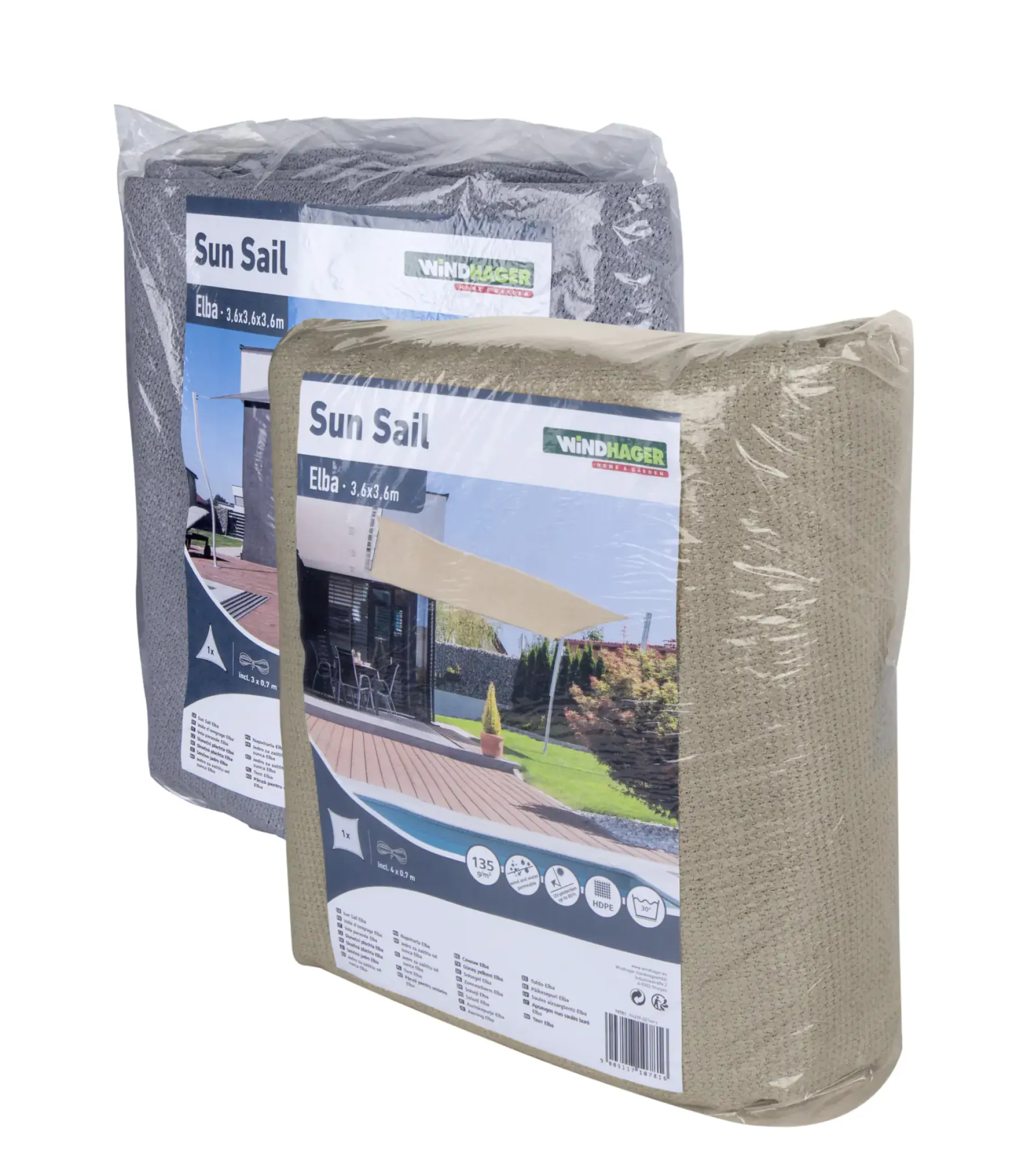 Windhager Sonnensegel Elba grau 3,6 x 3,6 m